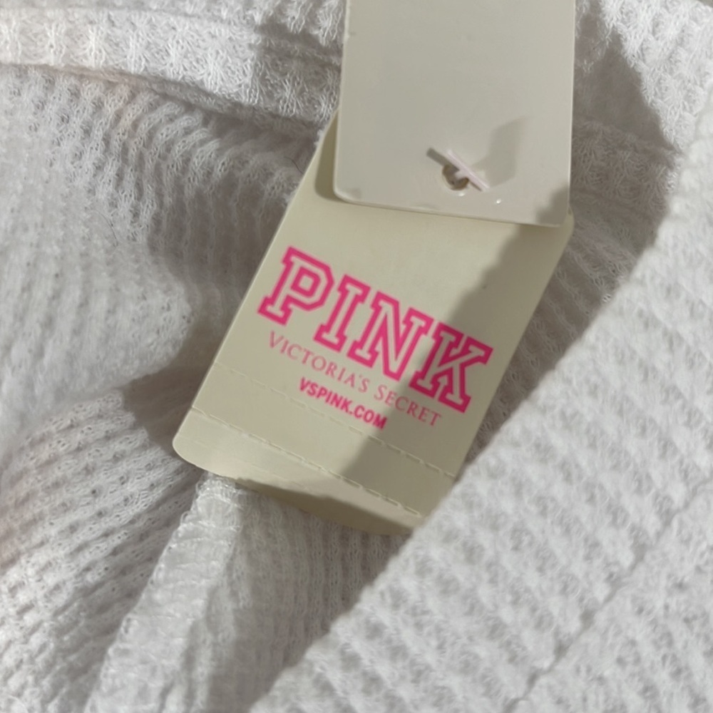 Knit Riot by Victorias Secret PINK Aerosmith Slit Neck Thermal Top White Large - Picture 8 of 9